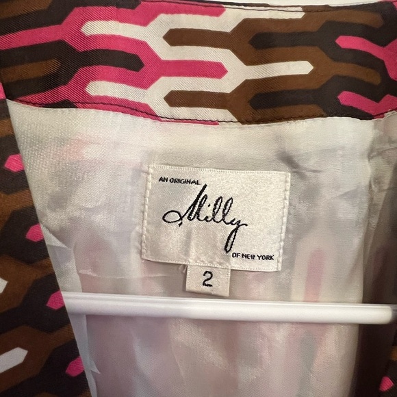 Milly Women’s Silk Shift Mini Cocktail Formal Bold Pink and Brown Dress Size 2 - Picture 2 of 7